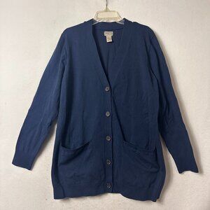 Duluth Trading Cardigan Sweater Womens Size XL Navy Big Buttons Pockets